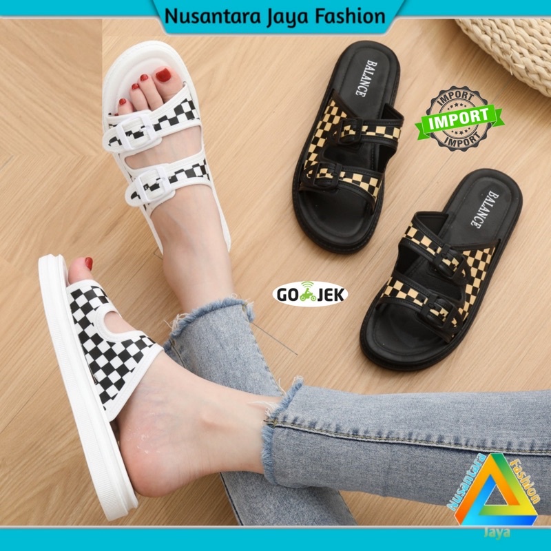 Sandal Wanita Kekinian Tali 2 Motif Catur Balance 2238-1