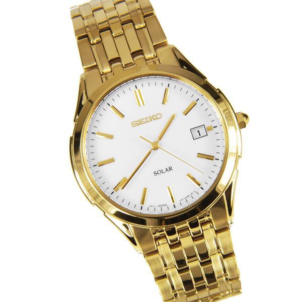 Seiko Mens SNE138P1 Solar White Dial Gold Coating | Jam Pria SNE138