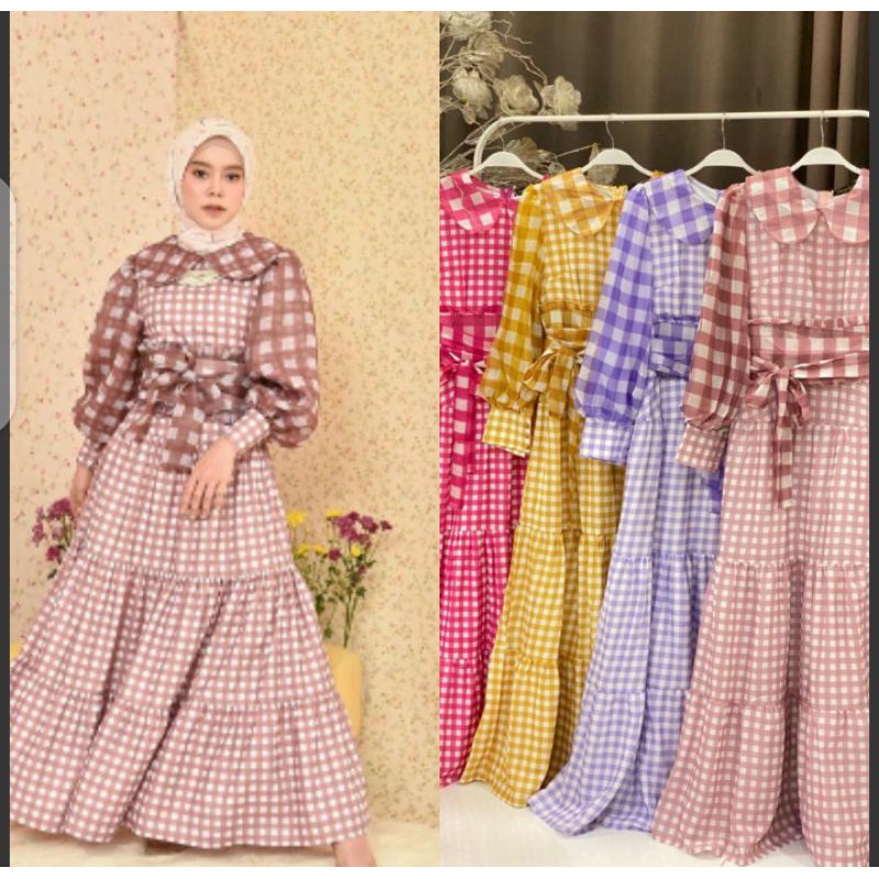 DRESS KOTAK LESTI BY VIVORIE|RESS MAXI ACHILLA IMPORT|DRESS MEWAH/DRESS RAYA SERIES/RAYA COLLECTION