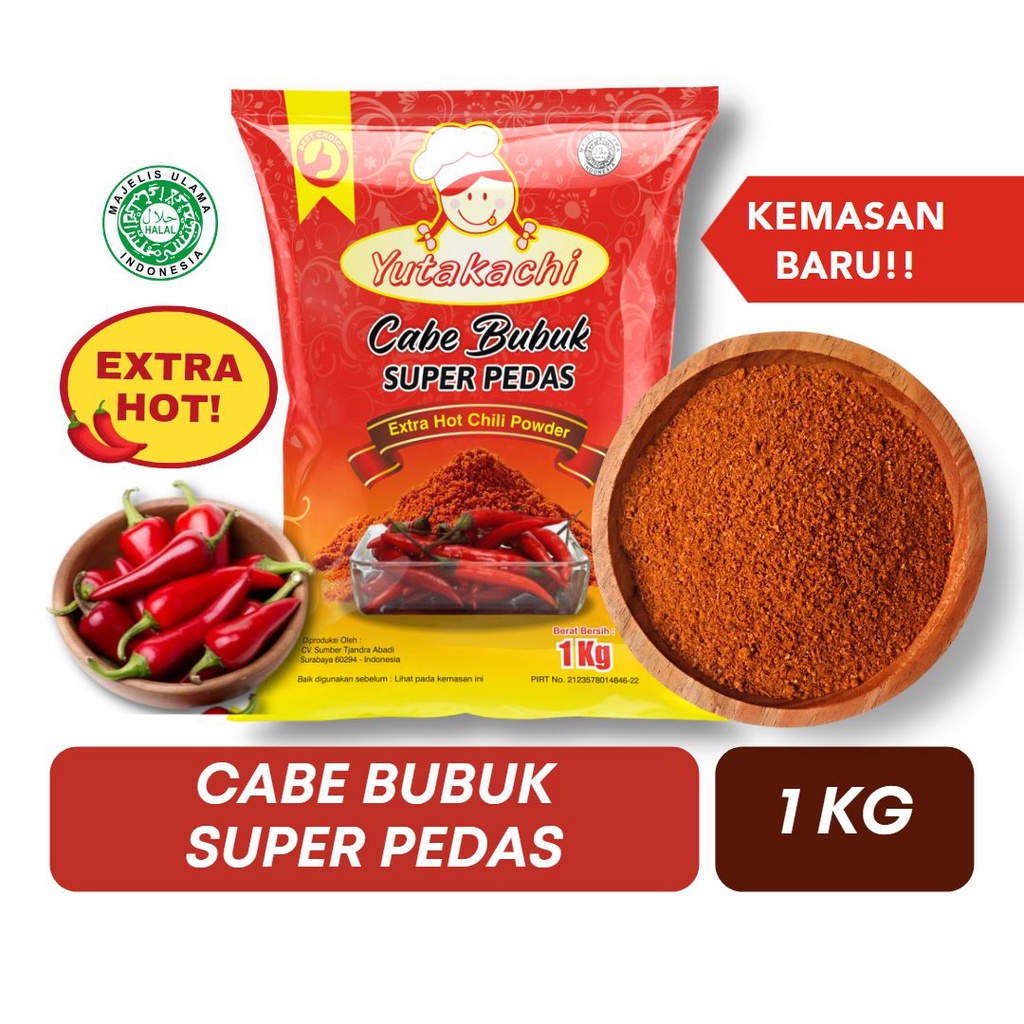 Cabe Bubuk Super Pedas 1Kg Yutakachi / Chili Powder Extra Hot 1 kg / Gochugaru / Cabe bubuk asli halus kasar /  Bumbu Tabur Keripik / Bubuk Tabur Kerupuk / Cabai bubuk Makaroni Basreng Seblak / Pusat Bumbu