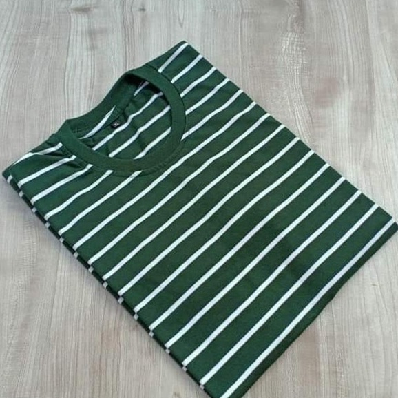 Kaos stripe baju salur dewasa pria/wanita medium hijau putih / kaos distro pria