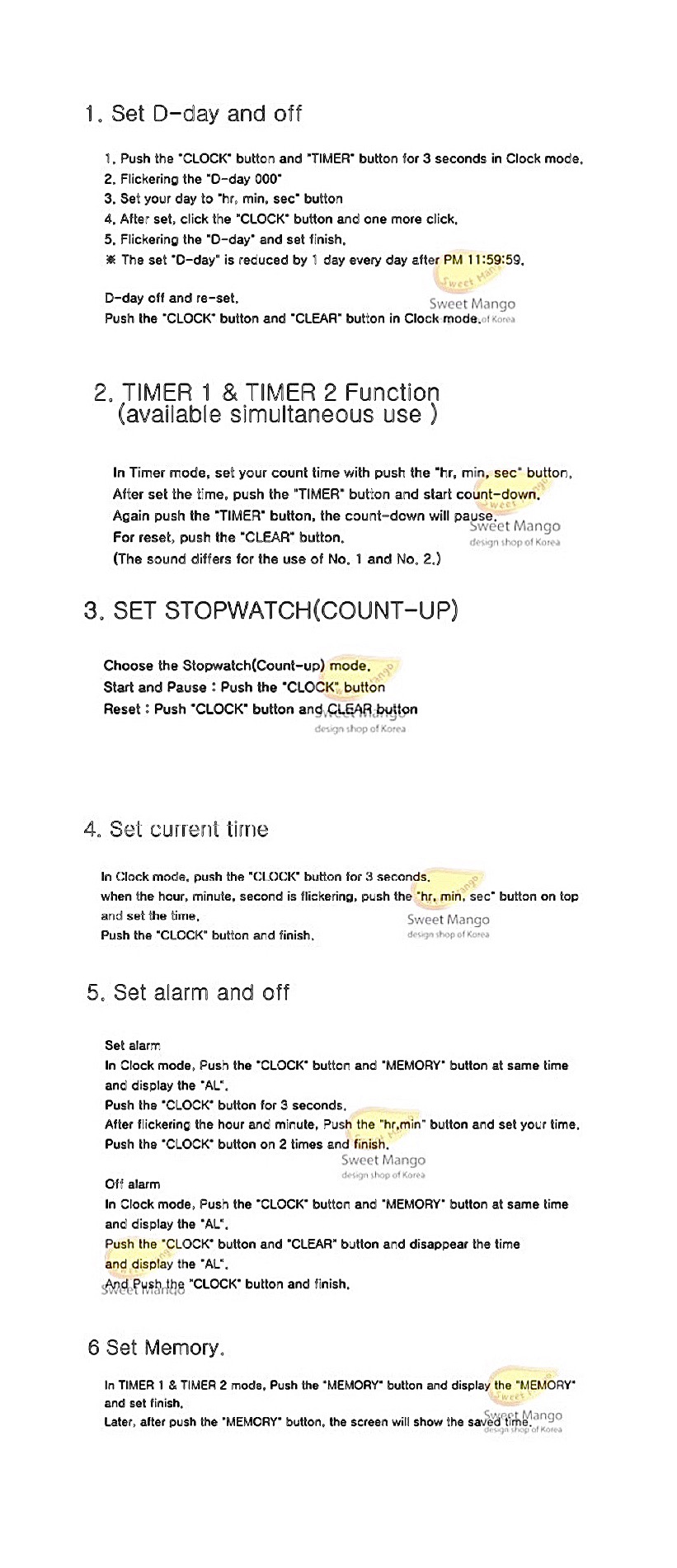 Sm Dual Study Timer Desk Stopwatch D-day Digital Time Clock Alarm Watch