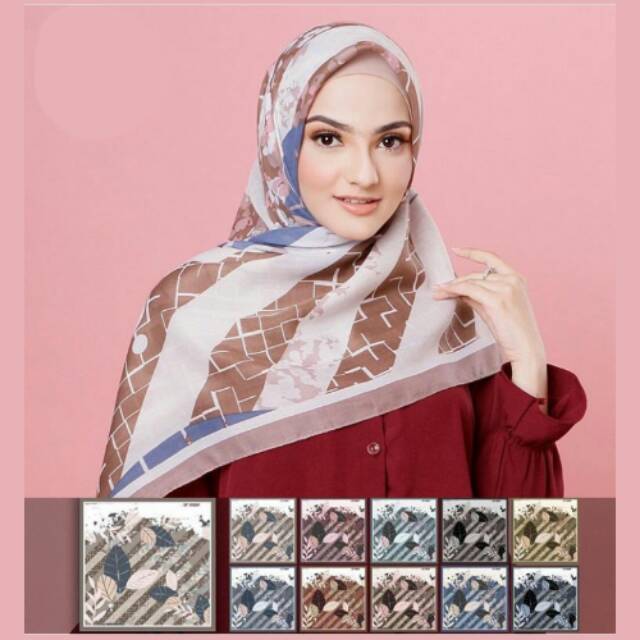 Grosir Hijab Segiempat Murah Bahan Voal Motif Cantik Tersedia Warna Biru, Coklat, Merah, dan Hitam