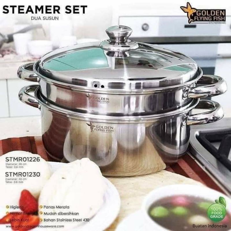 Golden Flying Fish Panci Steamer Set Stainless 2 Susun
