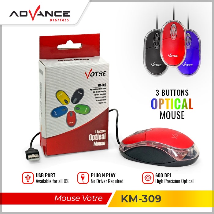 【READY STOCK】ADVANCE Mouse KM-309 Mouse Mice USB Garansi Resmi 1 tahun