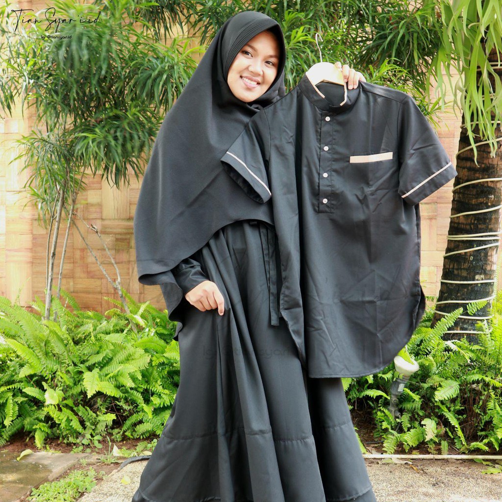 SET Aziziyah HITAM (DRESS+HIJAB+KOKO) /GROSIR Gamis/Khimar/Hijab/Koko/Baju Lebaran BAHAN TOYOBO