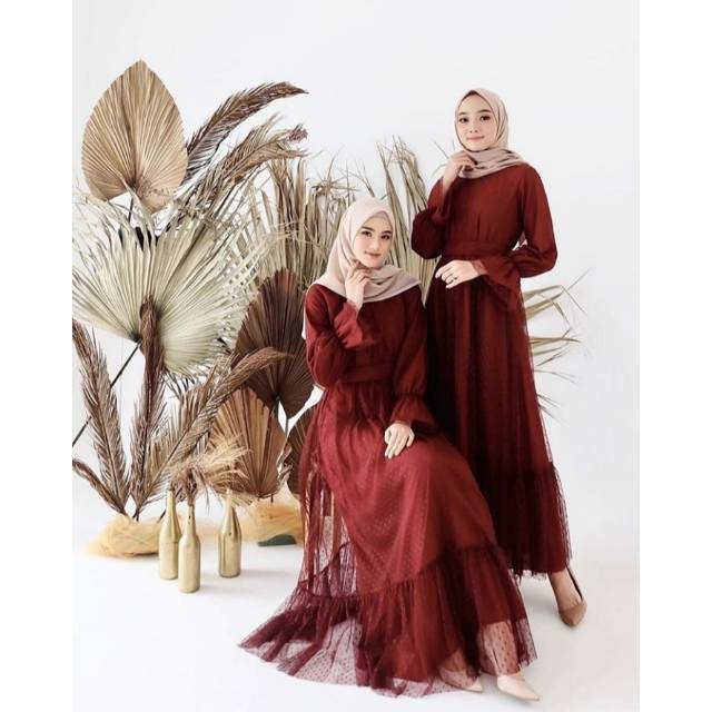 Dress muslim kombinasi full tulle polka CAIRA DRESS