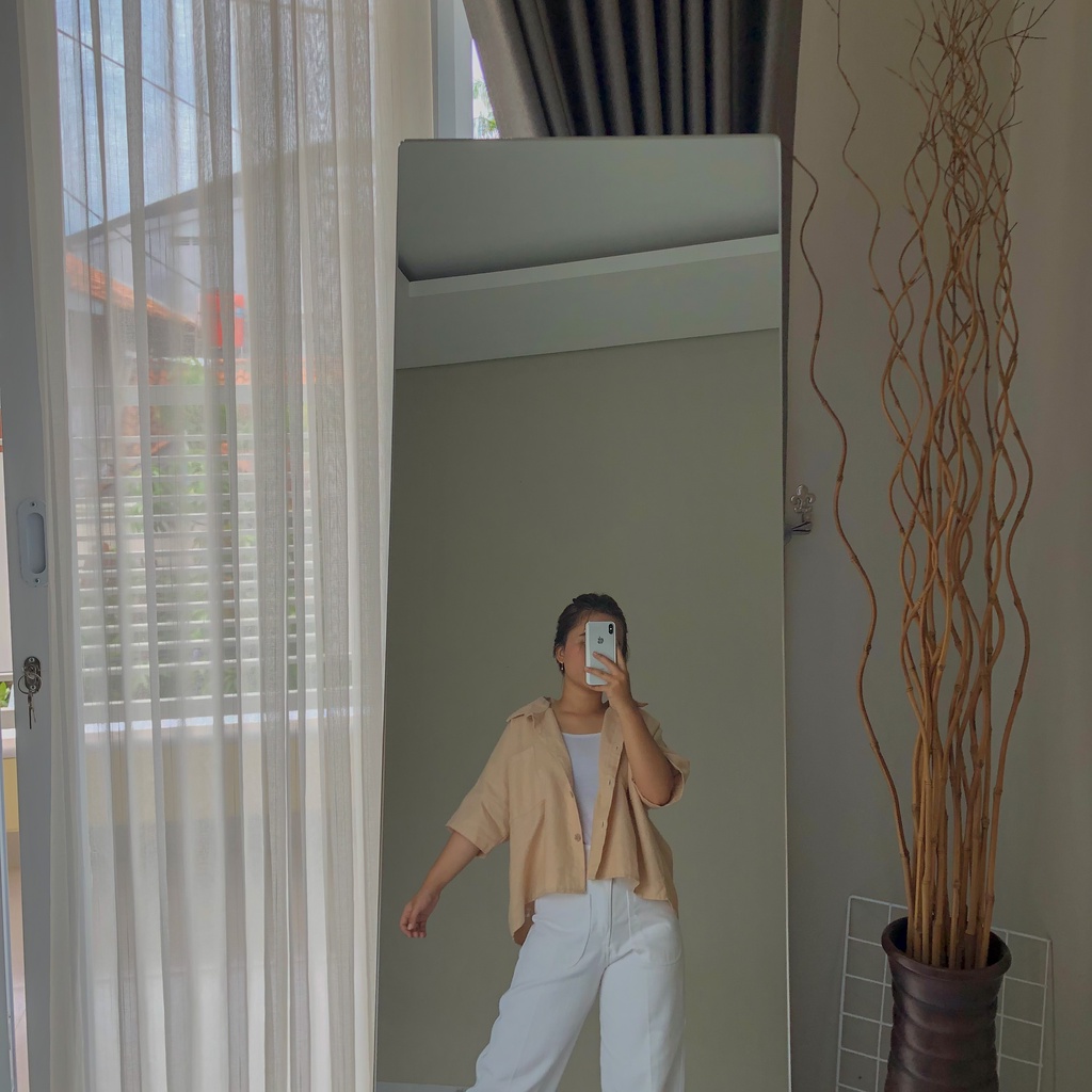 LINEN OVERSIZE SHIRT - CREAM / KEMEJA OVERSIZE / KEMEJA CROP