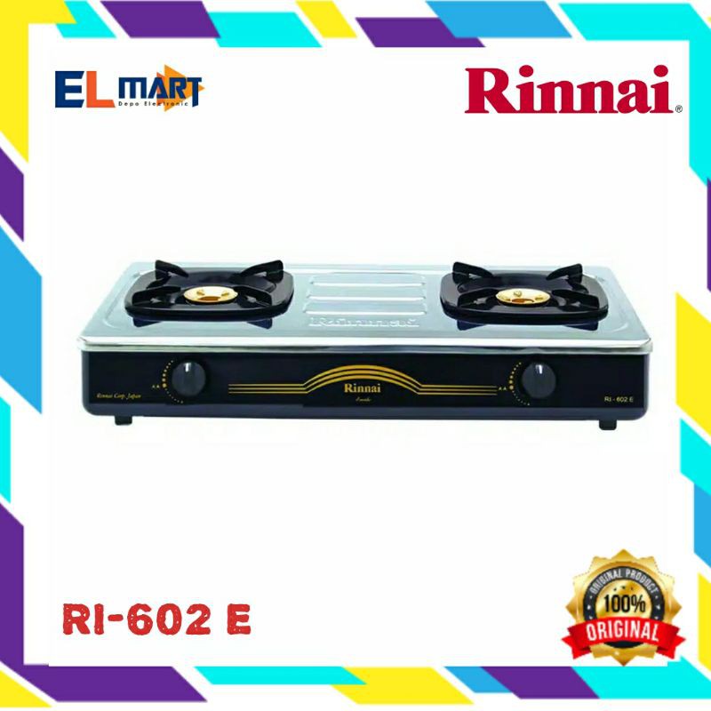 Rinnai Kompor Gas 2 tungku Stainless RI 602E - 602 E - RI602E Original SNI