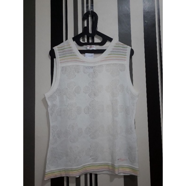 [IMP.] Vest Rompi Rajut Kutung Motif Brukat Bunga Stripe / Garis Rainbow / Pelangi - PTW420