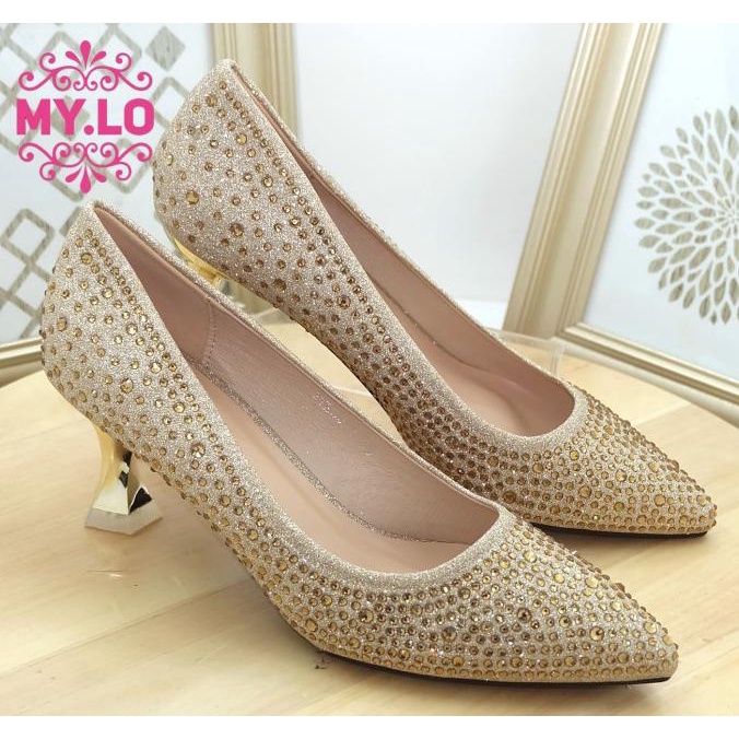 SEPATU PESTA WEDGES GOLD WANITA IMPORT MYLO MS3A56 PROMO