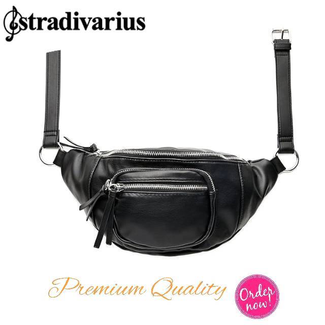 Sale!! Stradivarius Zipper Waistbag [Black /Brown] Waist Belt Bag