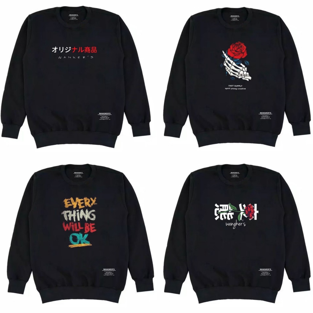 SWEATER PRIA HOODIE - CREWNECK HITAM MOTIF ORIGINAL WANGKER'S - JAKET SWEATER PRIA - SWEATER CREWNEK DISTRO ORIGINAL