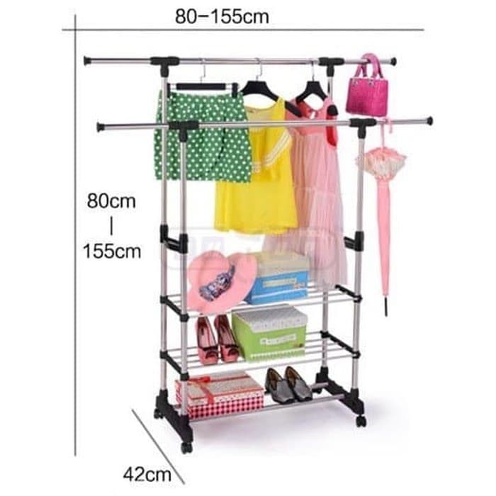 Stand Hanger Double Multifungsi Gantungan Baju Stainless Serbaguna