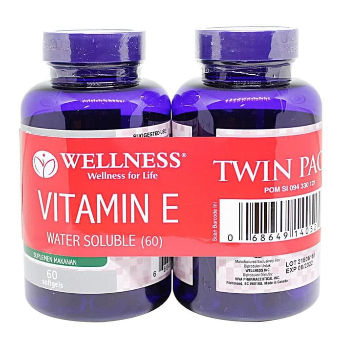 Wellness Natural Vitamin E 400 I.U 60 Sofgel water soluble Kesehatan kulit  Twin Pack (B690083)