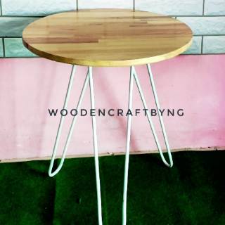 Meja kayu bulat kaki besi meja minimalis meja stool 