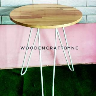 Meja kayu bulat kaki besi - meja minimalis - meja stool | Shopee Indonesia