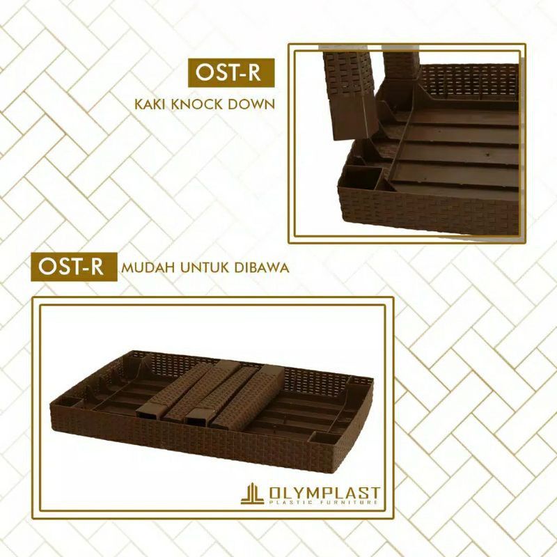 OLYMPLAST - Meja Sofa Plastik Olymplast Sofa Table Motif Rotan dengan Kayu (OST R - OCT R)