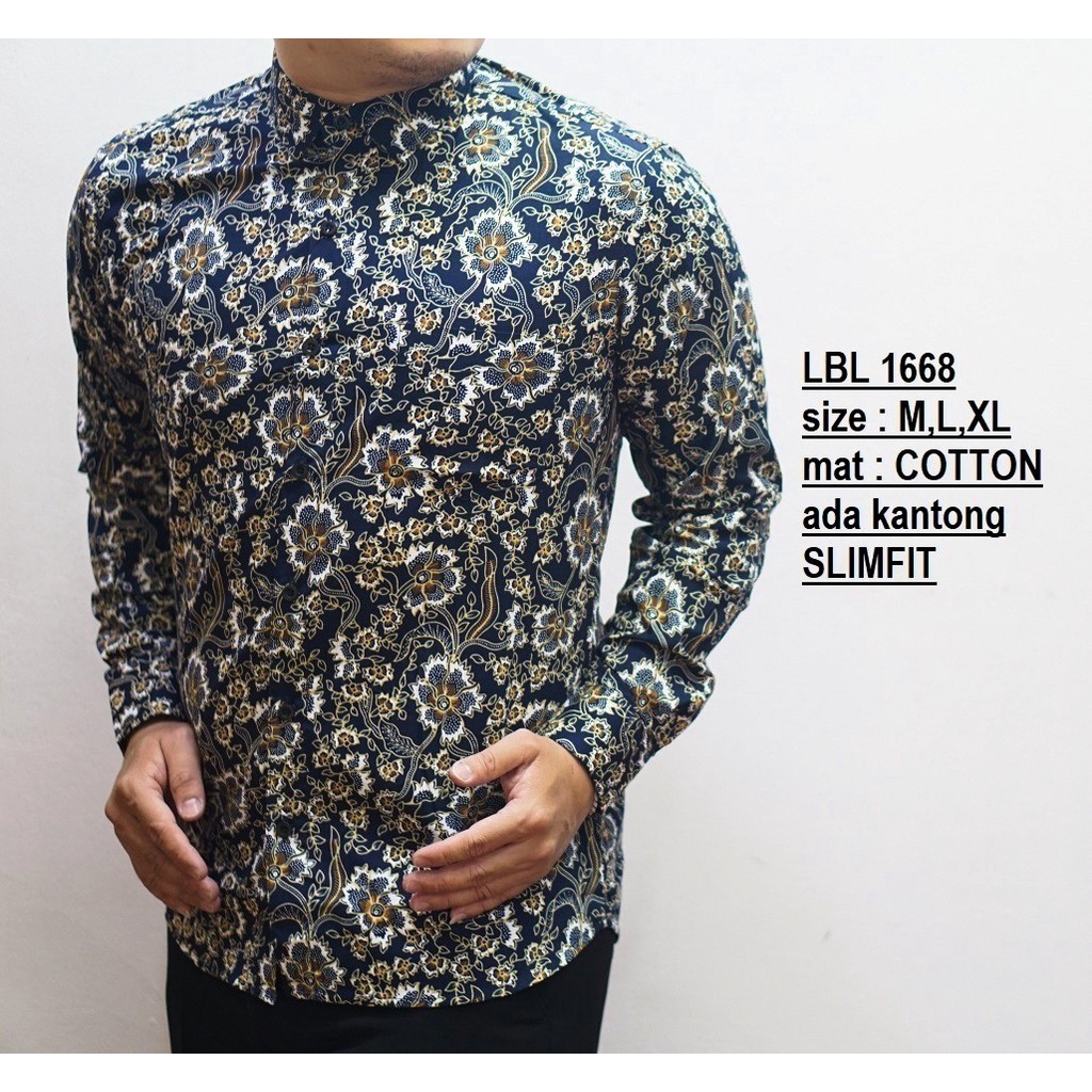 Baju Kemeja Batik Pria Slimfit Lengan Panjang Burung Abu Grey 2