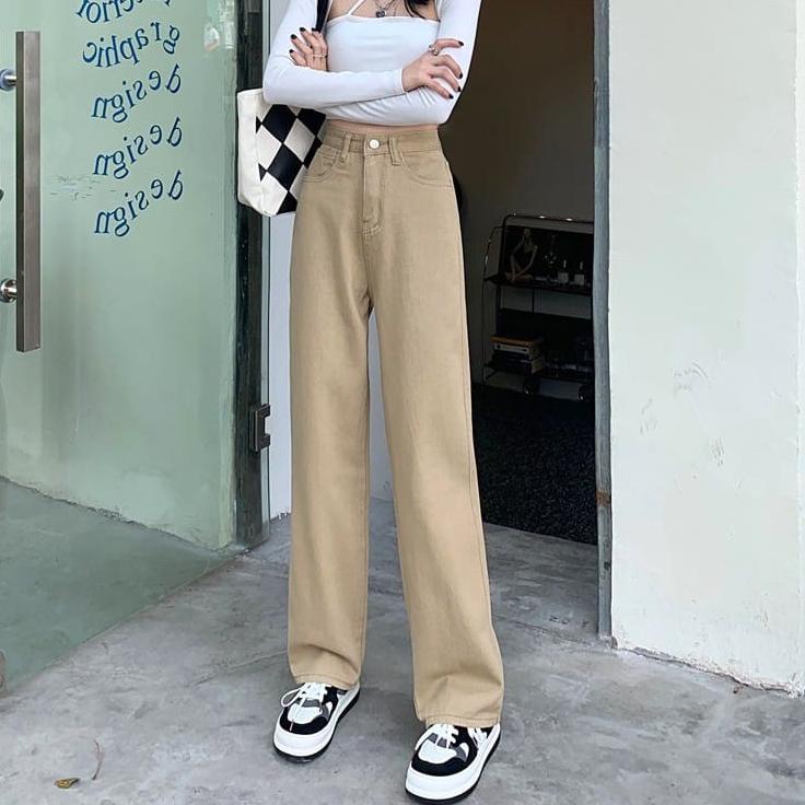 Viral Highwaist Kulot Jeans wanita Loose Mocca