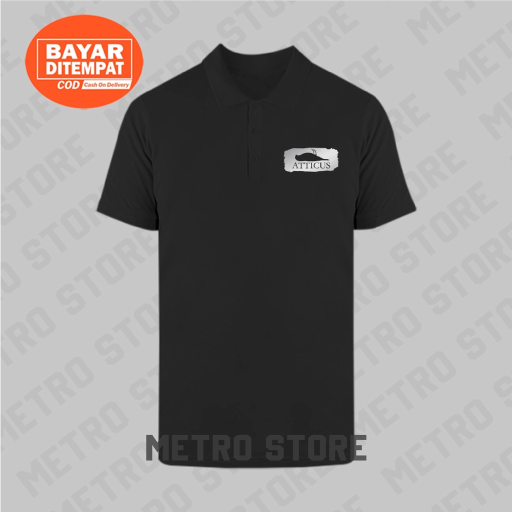 Kaos Polo Atticus Logo Teks Premium Silver Print | Kaos Polo Shirt Kerah Lengan Pendek Pria Muda Ker