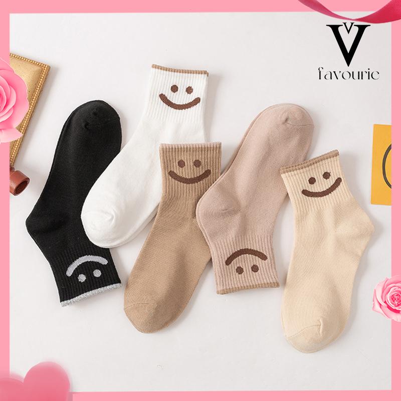 [COD]Kaus Kaki Wanita Mid-tube Cute Smiley College Style Kaus Kaki Trendi Musim Gugur Musim Dingin Musim Semi Musim Panas-FA