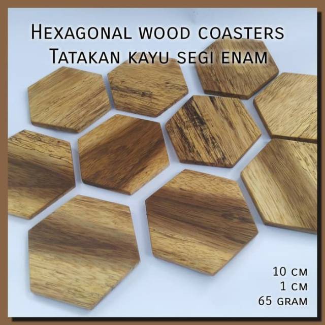 Jual Hexagonal Wood Coasters Tatakan Gelas Kayu Alami Segi Enam Unik