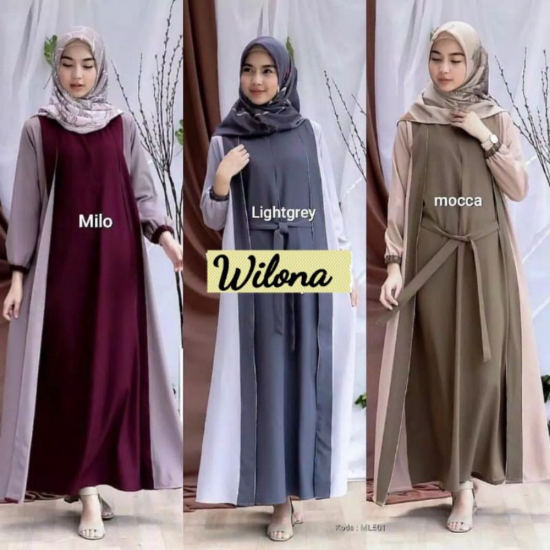 Wilona Maxy - Bisa COD Dress Baju Gamis Long Dress Maxi Maxy Busui Cardi Kardi Nyambung Kombinasi 2 
