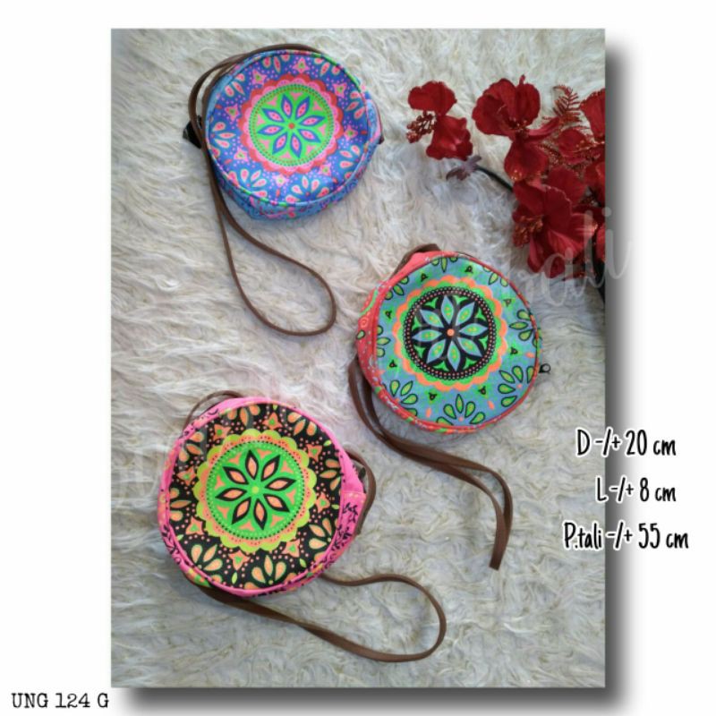 tas bulat tas selempang bali bulat motif cantik kekinian souvenir bali