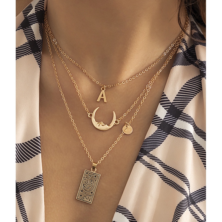 Kalung Rumbai Multilayer Bahan alloy Gaya Eropa Dan Amerika Serikat Untuk Wanita