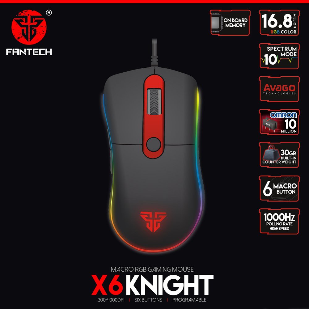 FANTECH MOUSE GAMING X6 MAKRO (RUNNING RGB MACRO+MEMORY)