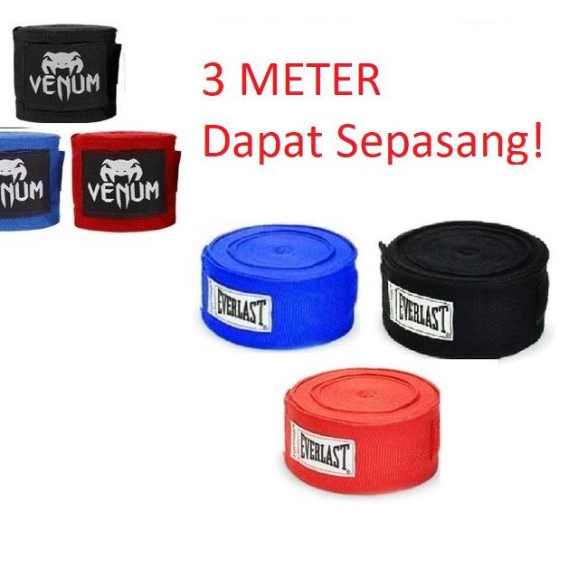 ◙ Handwrap Hand Wrap Everlast Muay Thai Boxing Sepasang 3M 3 meter ◊