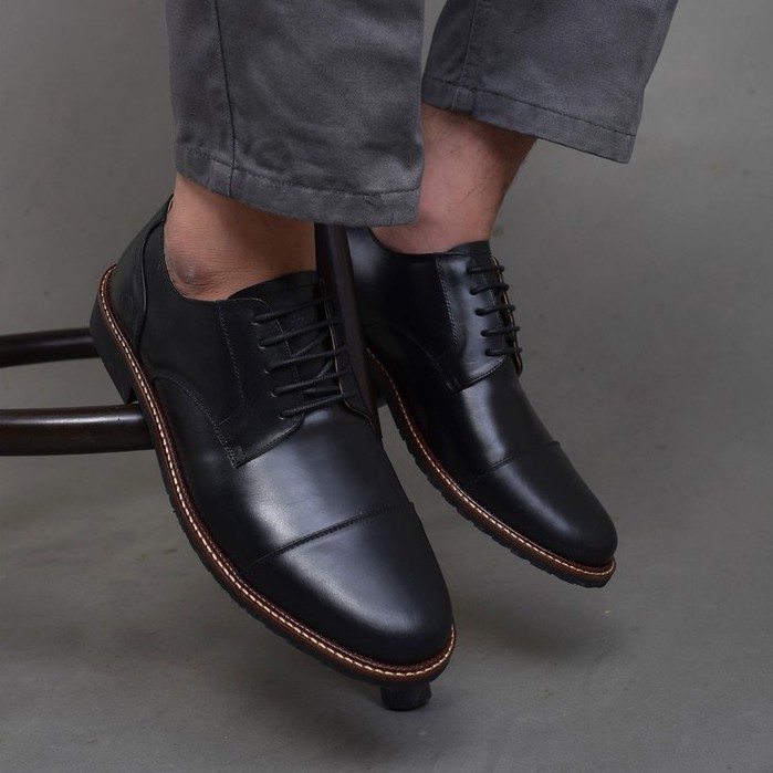 Madrid Black | Sepatu Kulit Asli Formal Vintage Klasik Pria Cowok Men Derby Footwear | FORIND Zapato