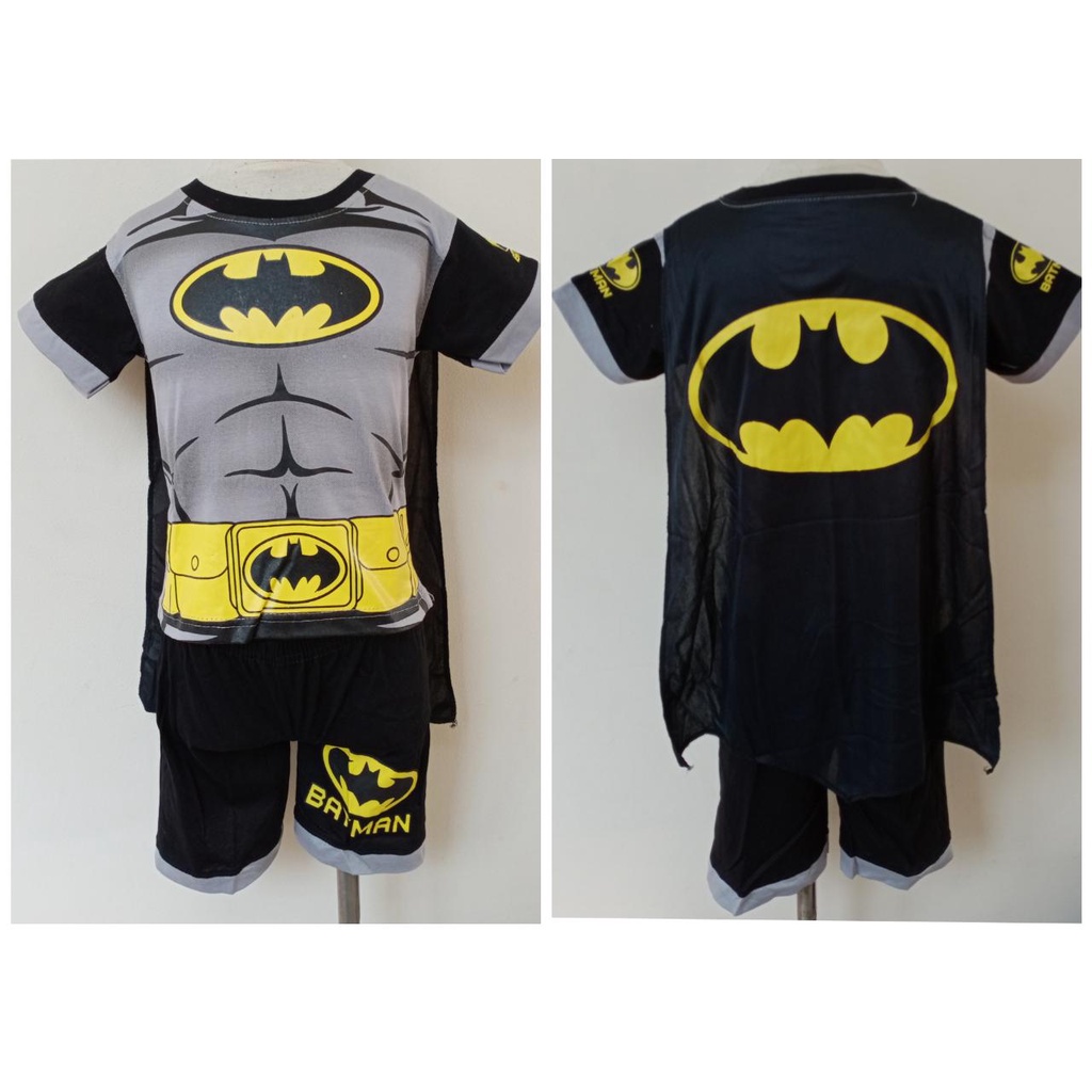 Setelan Pendek Sayap Batman Otot Abu Kaos Baju Anak Laki Laki Cowok