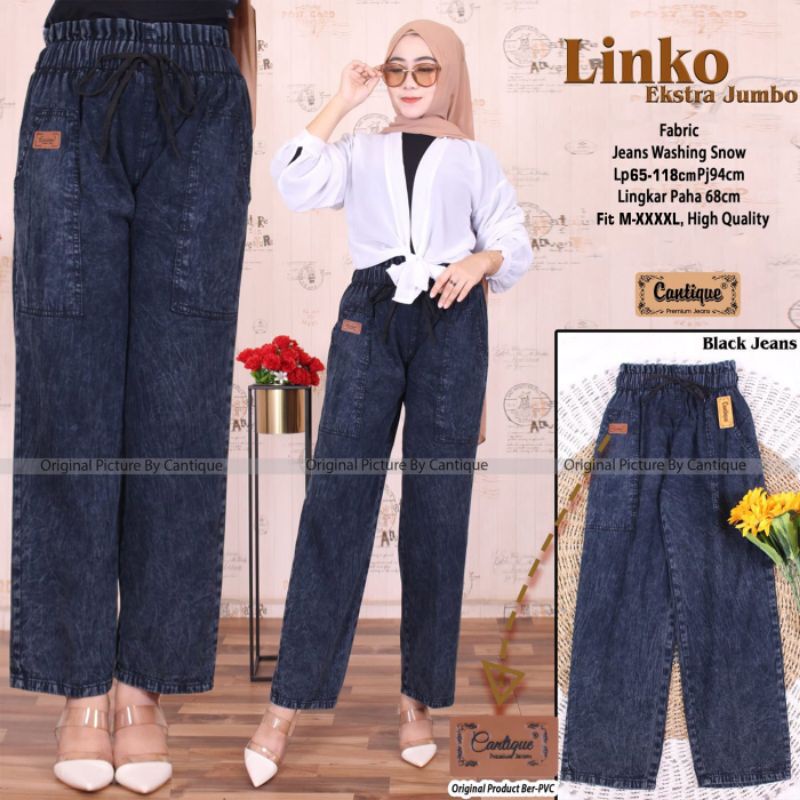 Celana jeans jumbo wanita / Linko ekstra jumbo by cantique / Celana baggy jumbo wanita