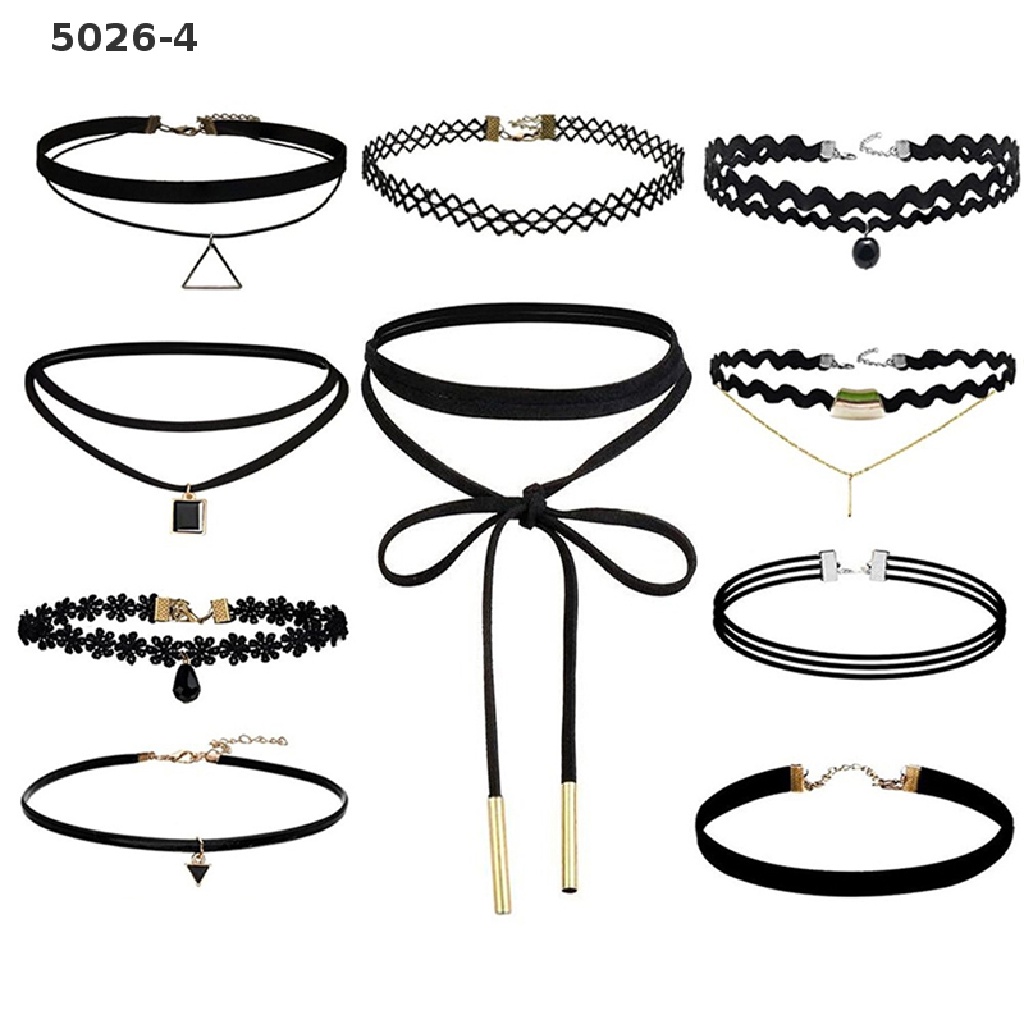 5026-4 10 Pieces Choker Necklace Black Classic Velvet Stretch Gothic Tattoo Necklace 5026-4