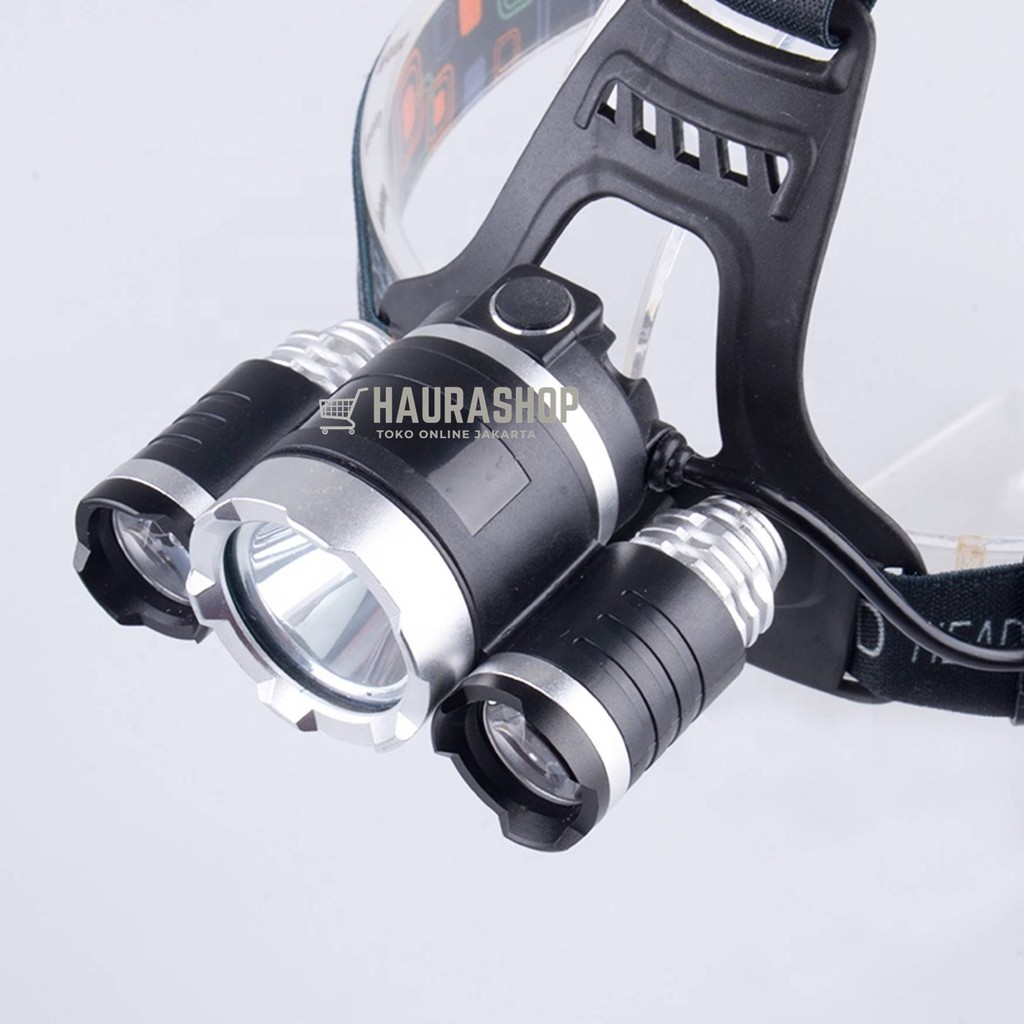 PAKET Senter Kepala / LED Headlamp Cree XM-L T6 5000 Lumens System Cas