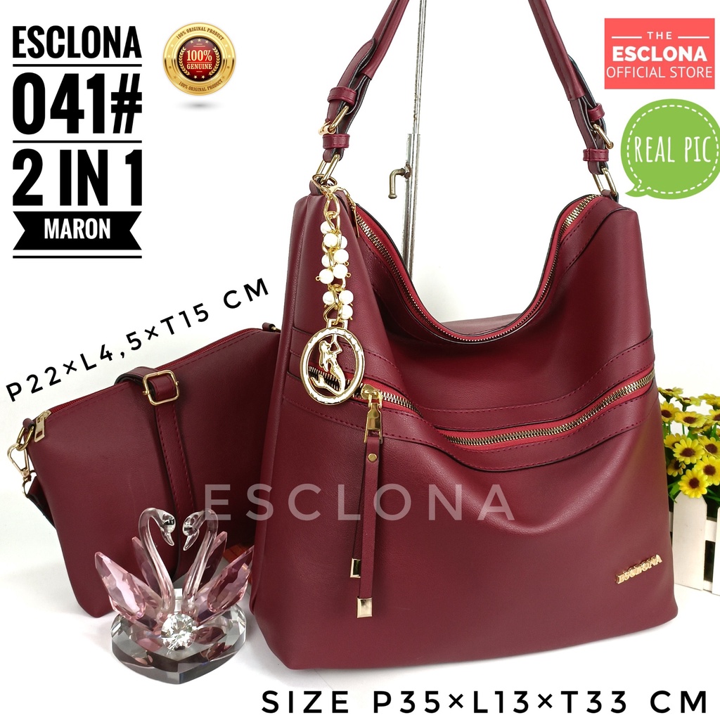 TAS WANITA TAS BAHU WANITA 041 SHOULDER BAG ESCLONA TAS SELEMPANG FASHION CEWEK TAS IMPORT WANITA TAS BATAM  WANITA 2 IN 1 TAS HOBO TERBARU TAS KERJA WANITA TAS KANTOR WANITA TAS KULIT WANITA IMPOR TERMURAH S2