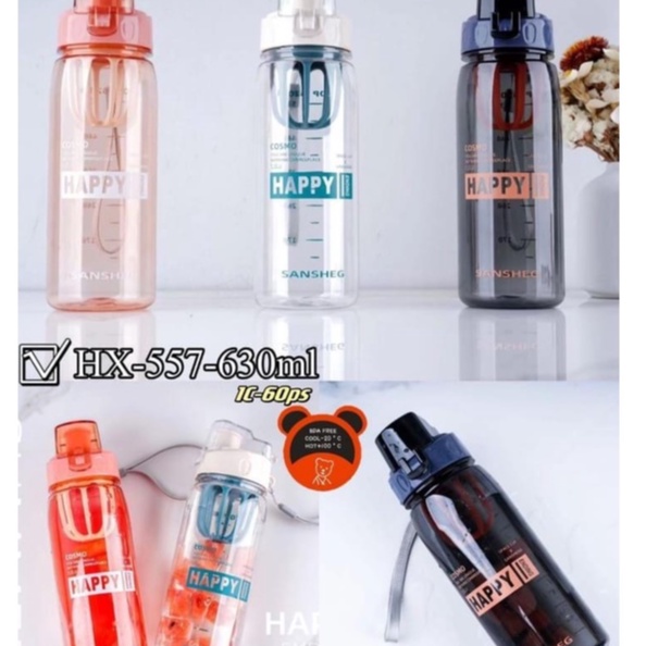 Botol minum transparan HX-557 - 630ML HAPPY ENDING