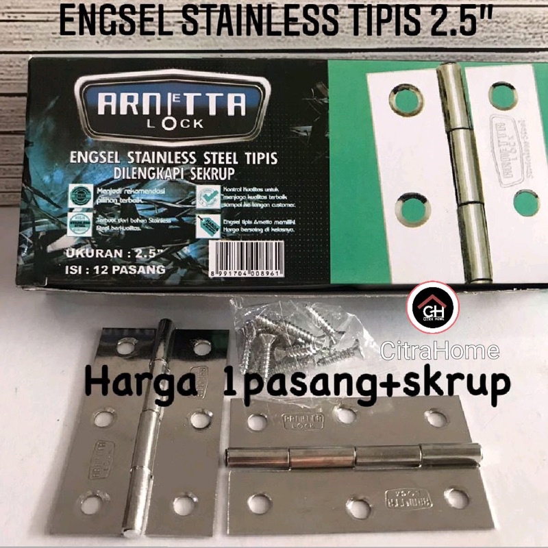 Engsel Tipis 2,5” Stainless GHC & Arnetta + Skrup
