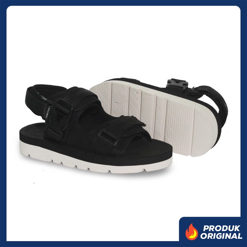 ALMOST BLACK WHITE ORIGINAL x LVNATICA Sandal Casual Hitam Pria Sendal Gunung Kasual Jalan Santai Harian Main Hangout Lebaran Traveling Fashion Distro Remaja Dewasa Outdoor Adventure Premium Travelling Footwear Tali 2 Strap Keren Terbaru Kekinian Branded