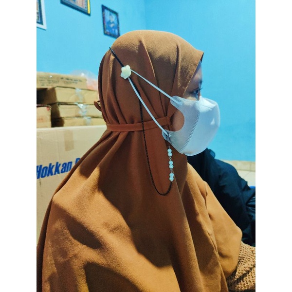 NEW strap masker hijab 2 in 1 fallin mutiara sesuai warna mawar / konektor masker / strap masker hijab Pengait Masker Tali Masker