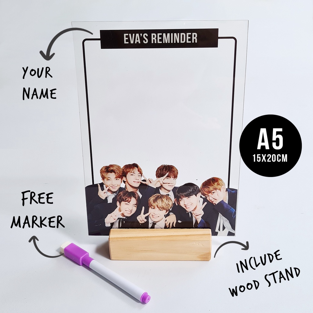 BTS Memo Akrilik A5 FREE Spidol Custom Nama Gambar Papan Tulis Whiteboard To DO List Notes Acrylic