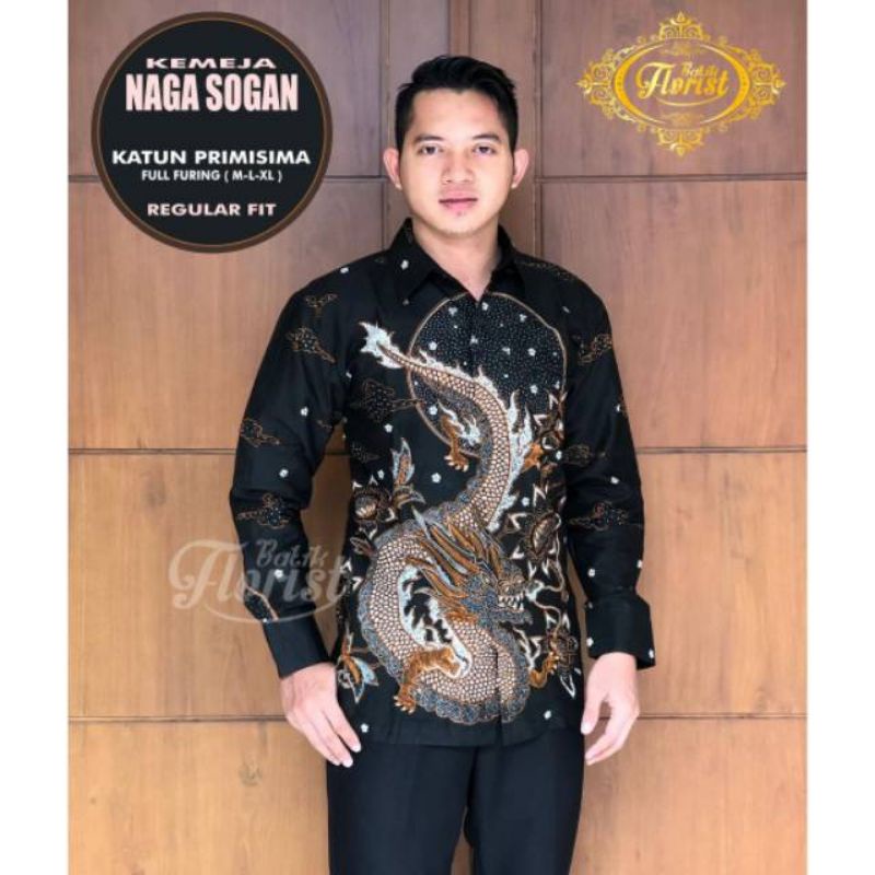 Naga sogan kemeja batik pria nonfuring bahan katun primisima batik motif naga batik solo halus