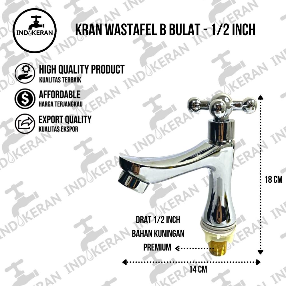 INDOKERAN - Kran Wastafel B Bulat - 1/2 Inch