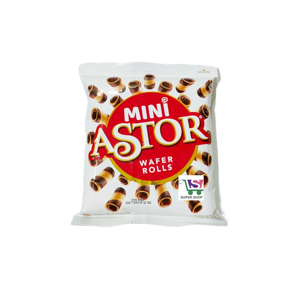 Mini Astor Biskuit Wafer Rolls Cokelat 20 Gram