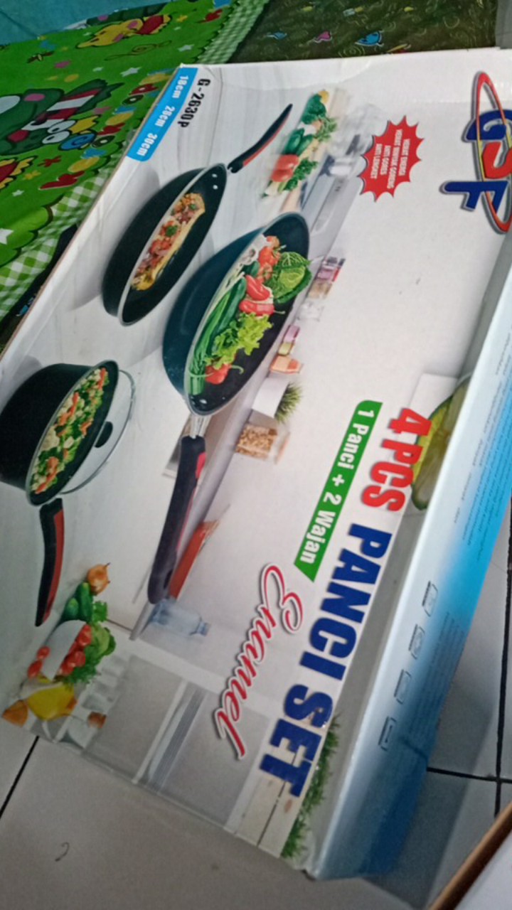 Panci Set Enamel Gsf G-2630 Frypan Tutup Kaca Wajan Wok Dan Saucepan