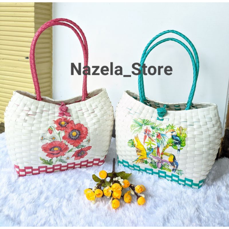 Tas Anyaman Plastik Murah Free Gantungan Nama / Tas Buwuh Premium / Tas Bowoh Wanita