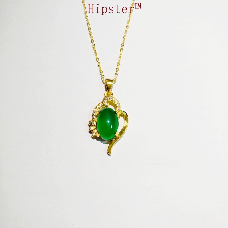 Hot Sale Light Luxury Hollow Natural Emerald Pendant Full Diamond Necklace