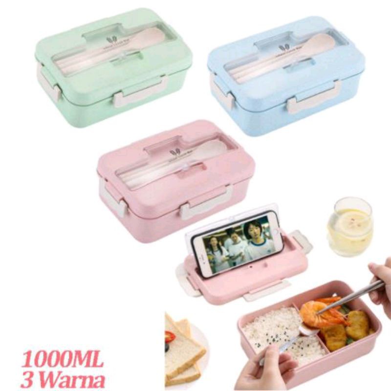 ☀ Sunly ☀  A220 Kotak Bekal Makan Jerami / Kotak Makan Anti Tumpah Free Sendok dan Sumpit / Lunch Set BOX